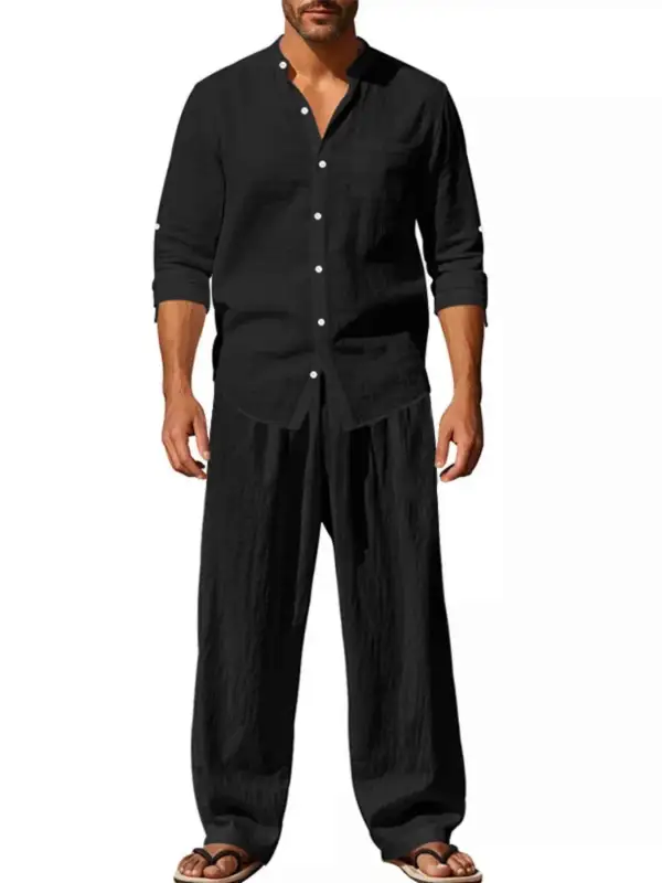 Button Up Long Sleeve Shirt and Pants Two Piece Set