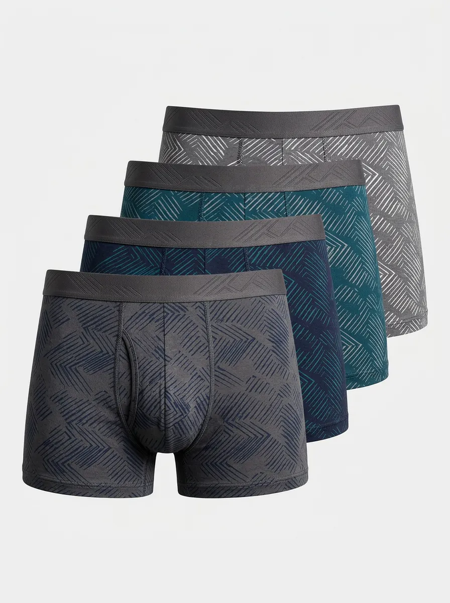 Breathable-Look Geometric Cotton Contoured Pouch Men's Boxer Briefs Four-Pack