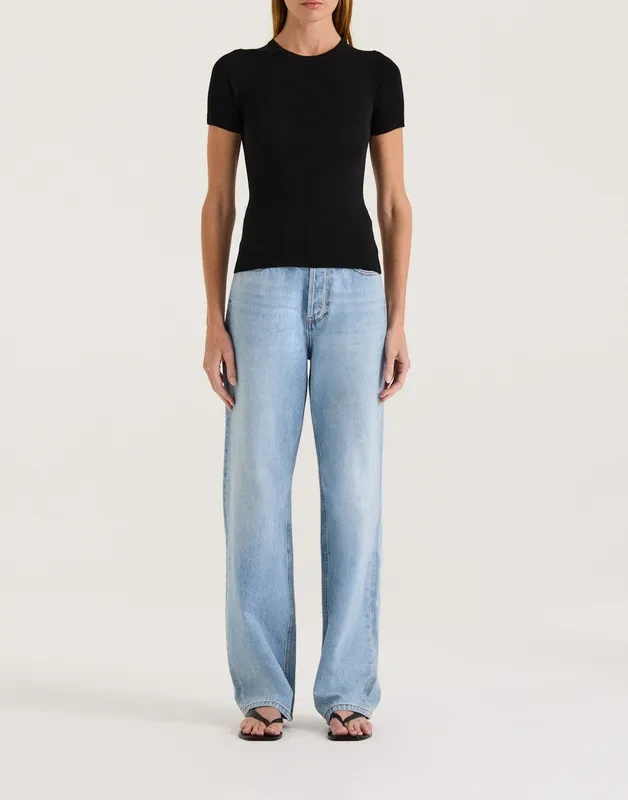 Black Merino Crew Neck T-Shirt