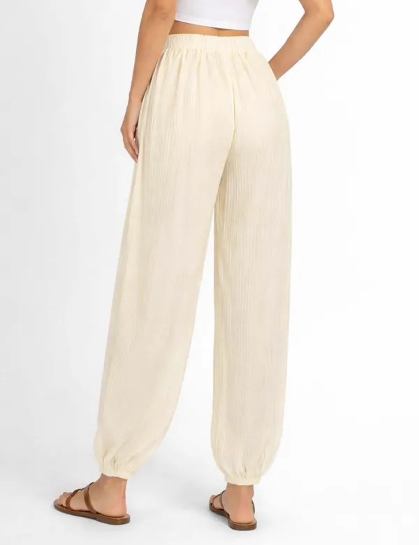 Chic Crinkle Solid Color Elastic Cuff Balloon Pants