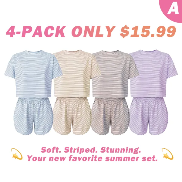 Women's Casual Round Neck T-shirt & Elastic Waist Shorts