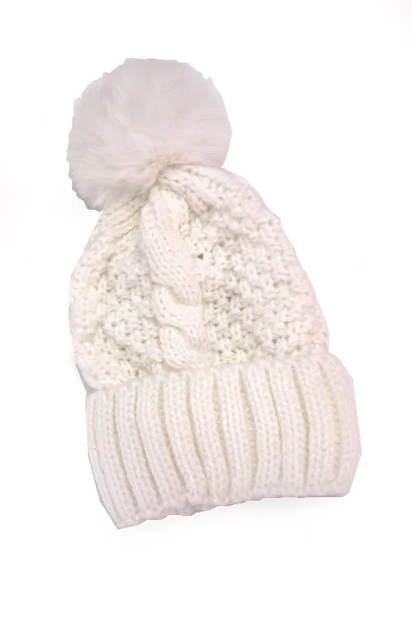 Cable Knot Pom Beanie Hat