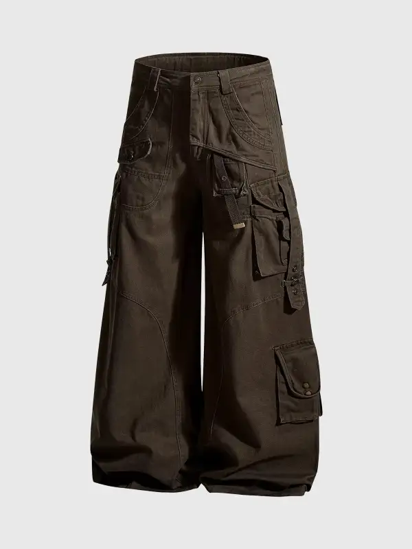 Wide-Leg Washed Cargo Pants