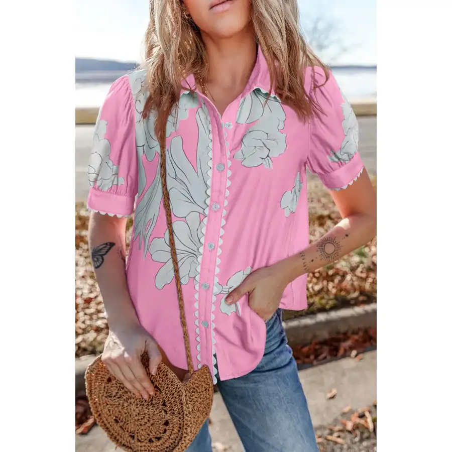 Print Button Down Short Sleeve Shirt