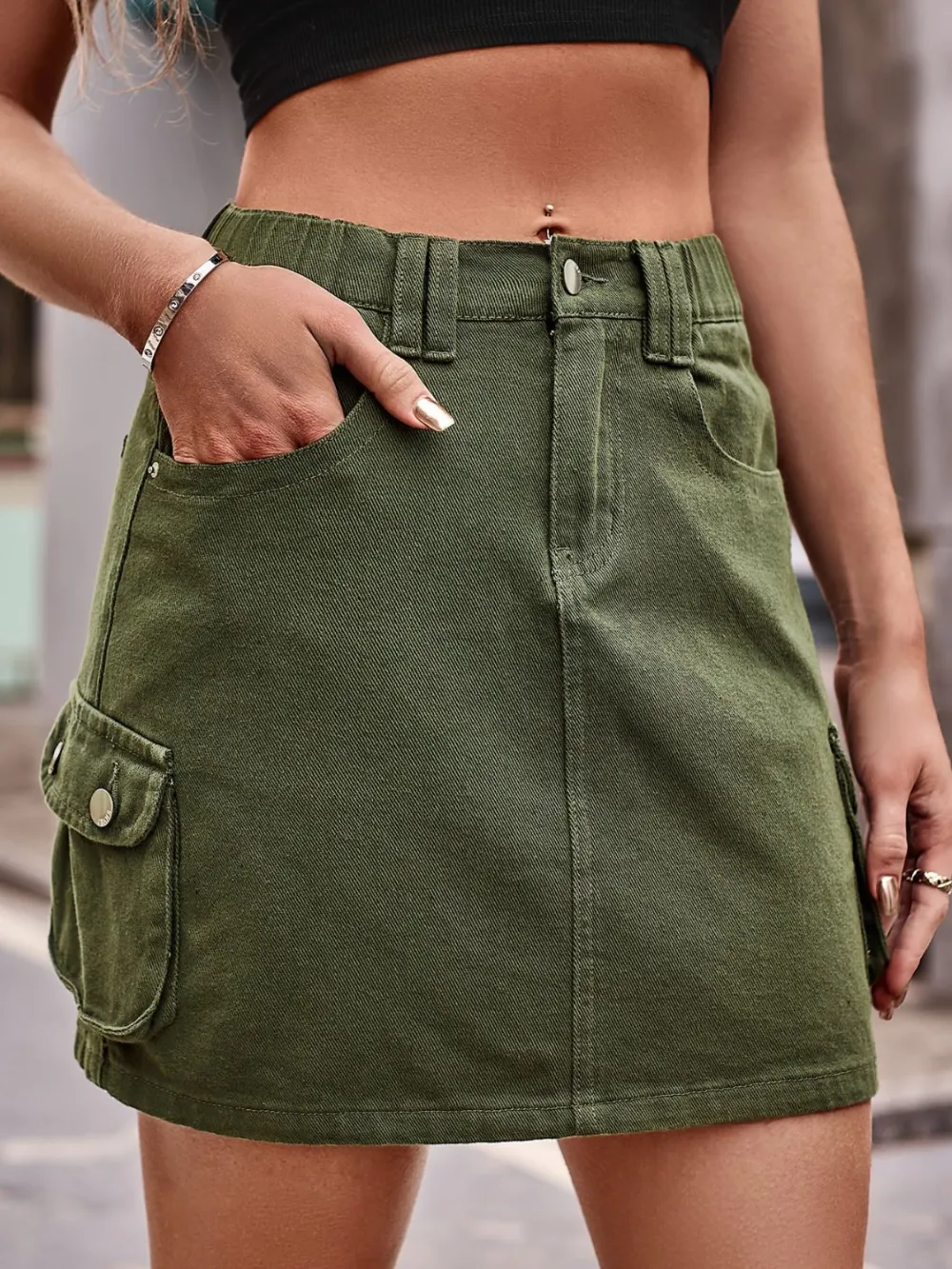 Denim Mini Skirt With Pockets