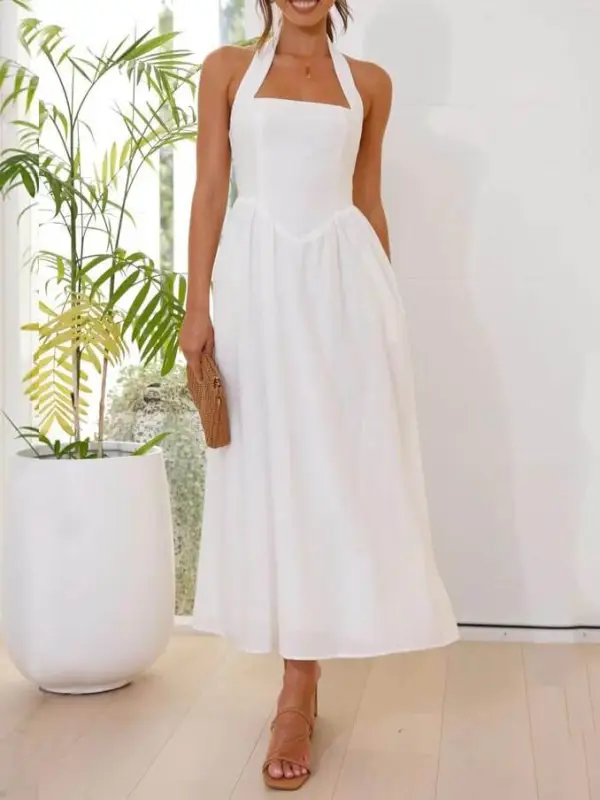 Halter Neck Waist Little Mid Length Midi Dress