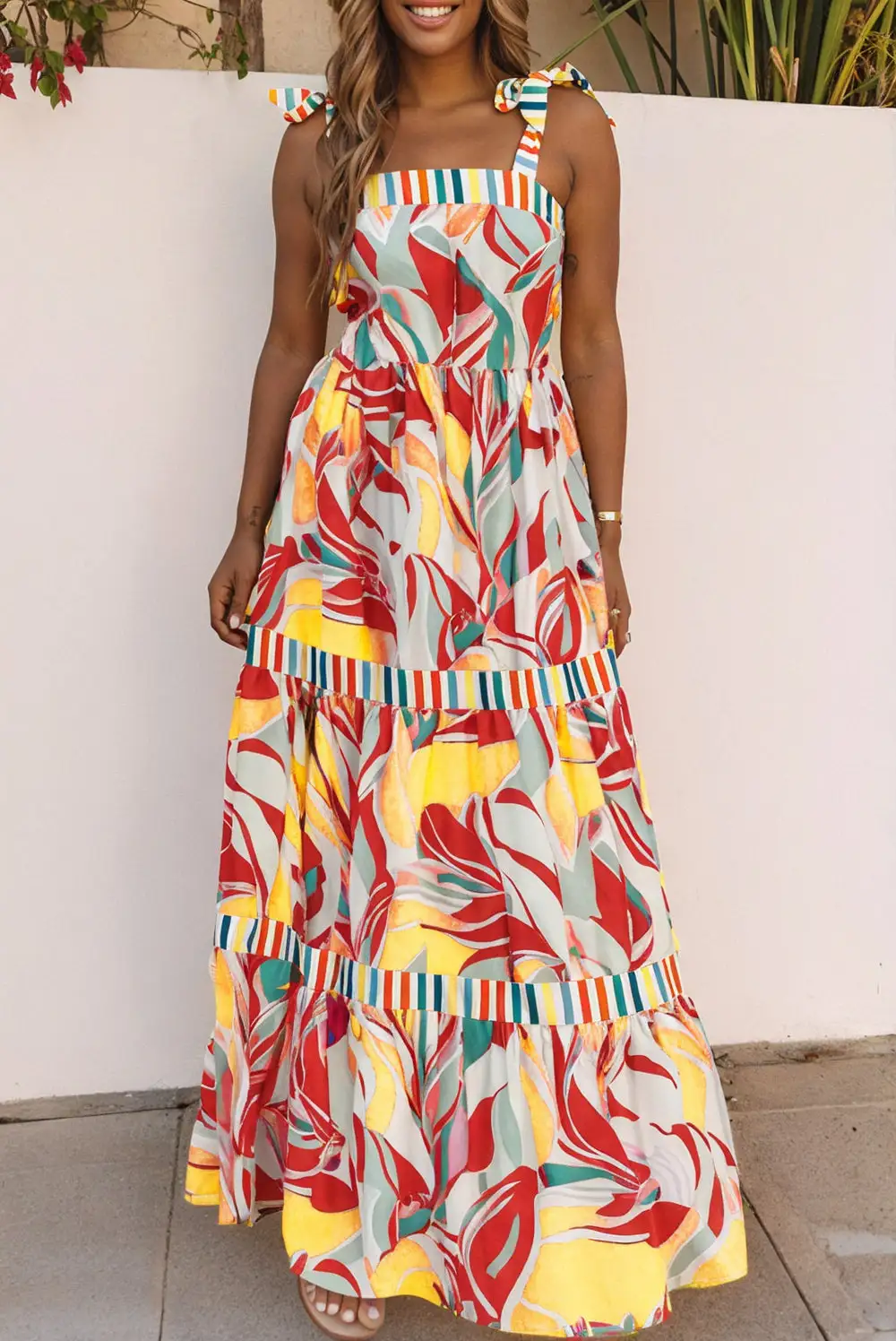 Striped Abstract Print Maxi Dress