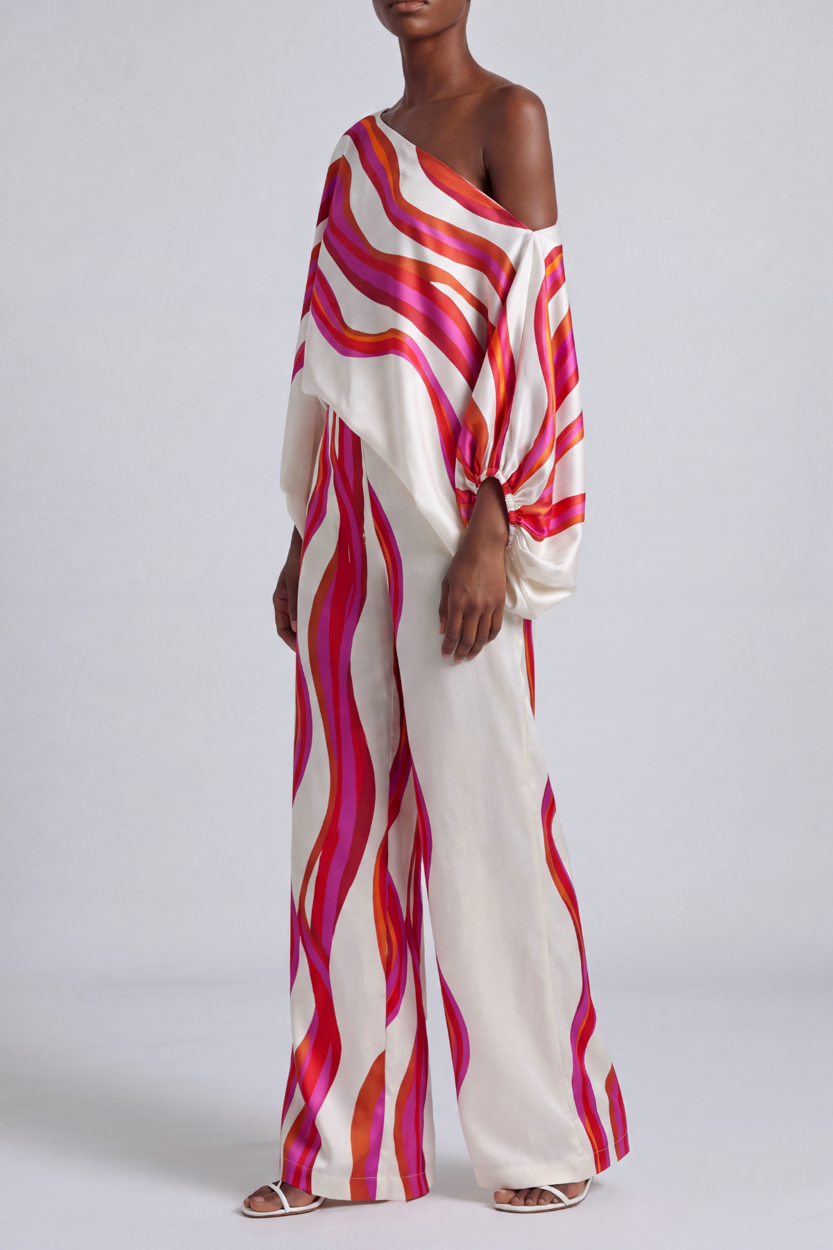 One Shoulder Printed Matching Pants Set