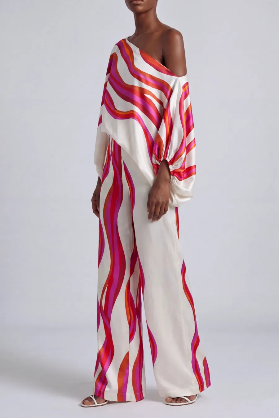 One Shoulder Printed Matching Pants Set