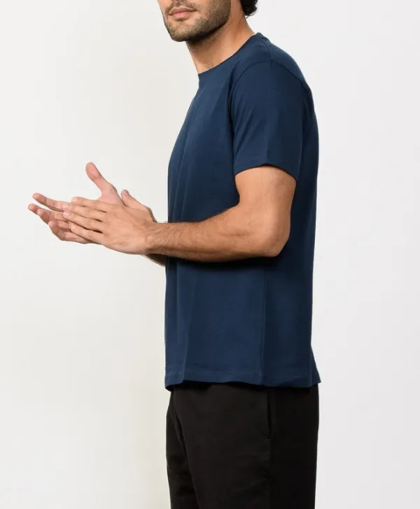 Deep Blue Cotton Crew Neck T-Shirt