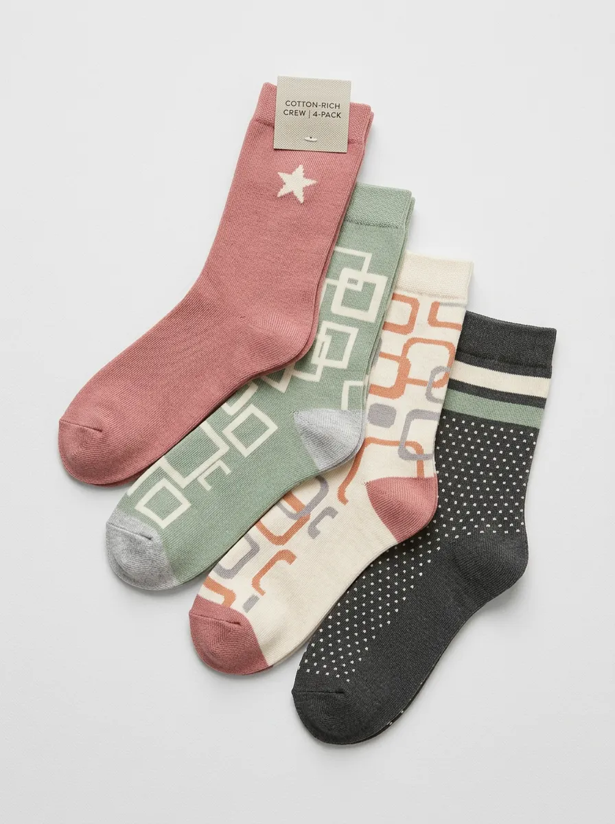 Relaxed Geometric Crew Finish Women's Four Pair Socks