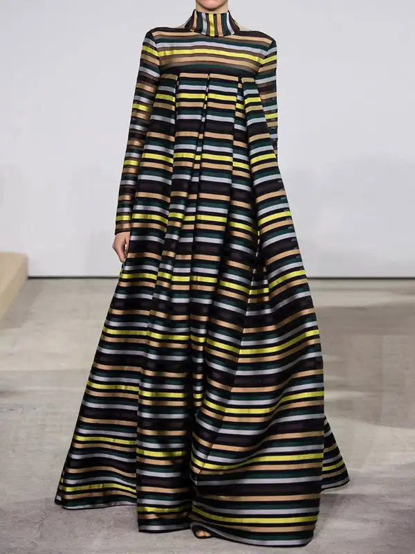 Loose Pleated Long Neck Maxi Dress