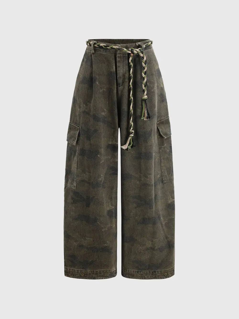 Wide-Leg Printed Cargo Pants