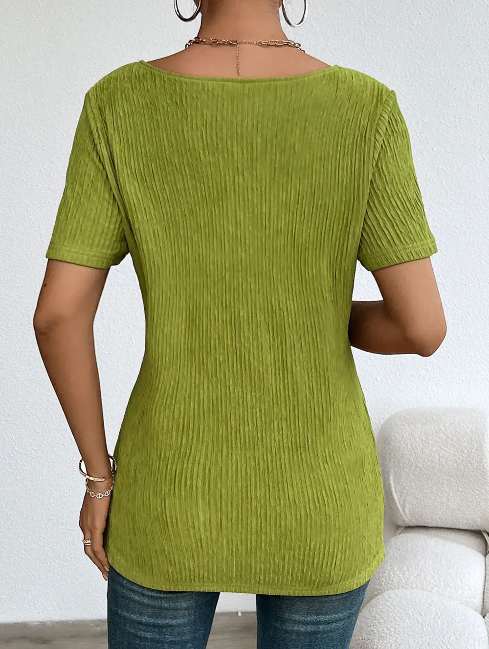 Relaxed V Neck Ribbed Tee