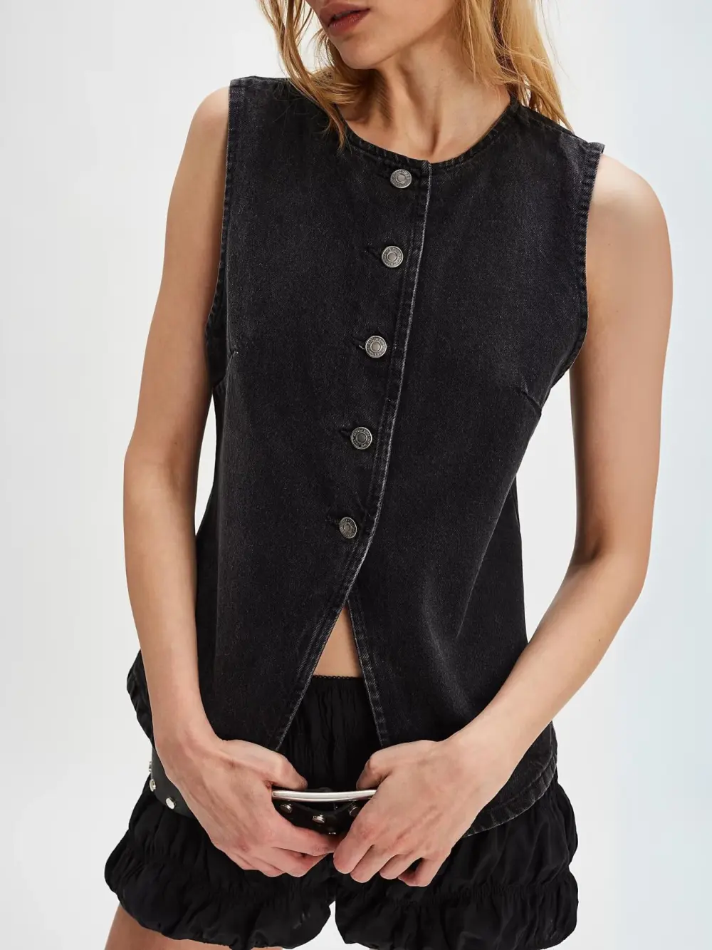 Button Front Denim Vest