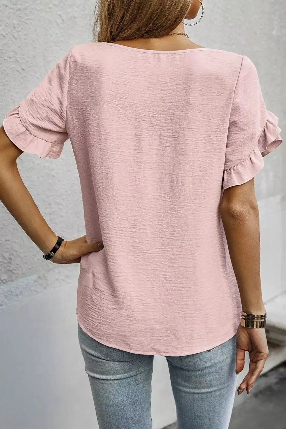 Ruffle Trim Short Sleeve Blouse