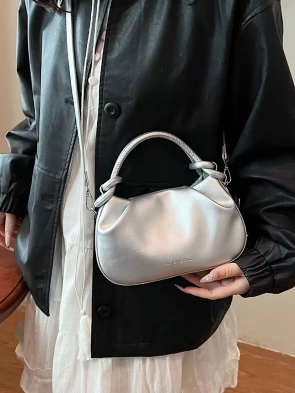 Knot Handle Ruched Crossbody Bag
