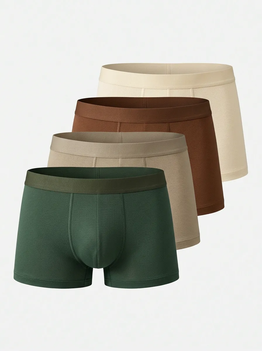 Mesh Cotton Textured Breathable-Look Men's Boxer Briefs Four-Pack