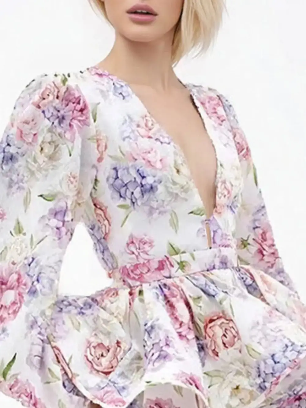 Clean Line Floral Printed Ruffle Mini Dress