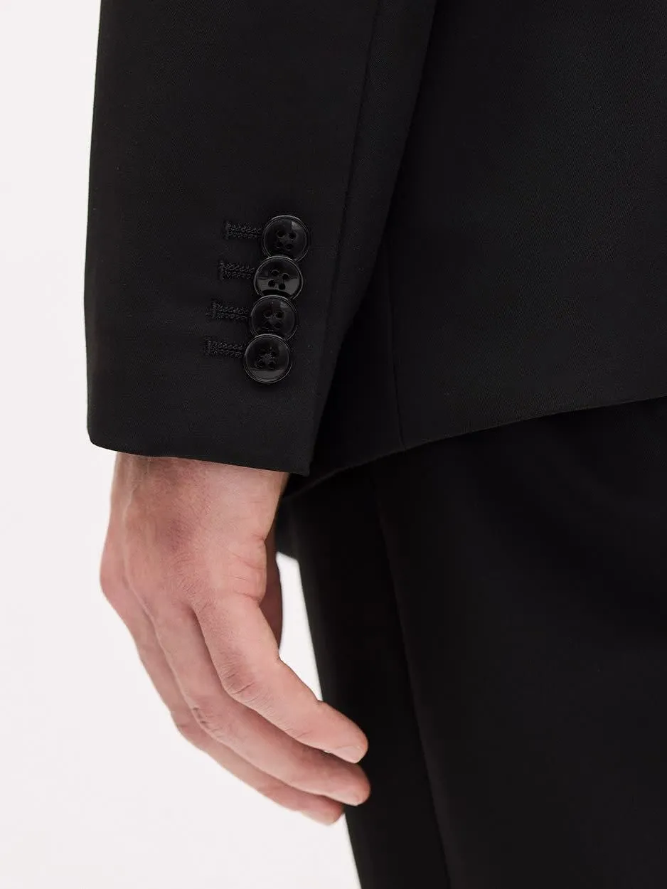 Commuting Style Tailored-Fit Double-Breasted Black Suit Blazer