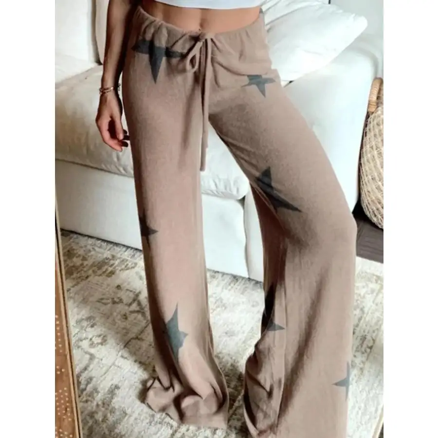 Star Print Top and Drawstring Pants Set