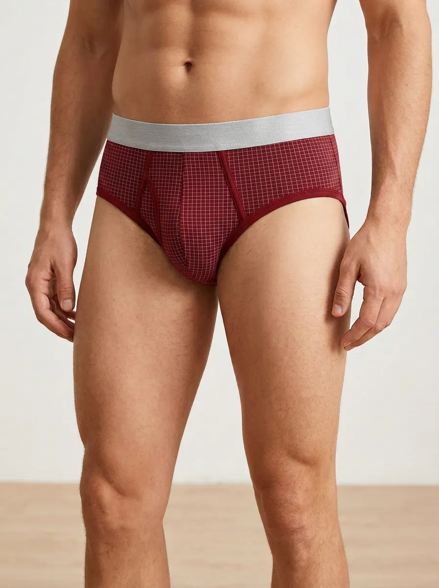 Men's Minimalist Navy Blue Grid Printed Briefs