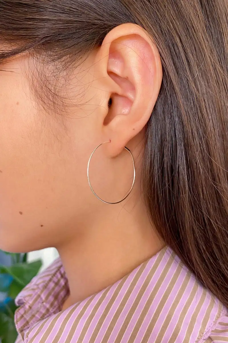 Slim Silver Tone Hoop Earrings
