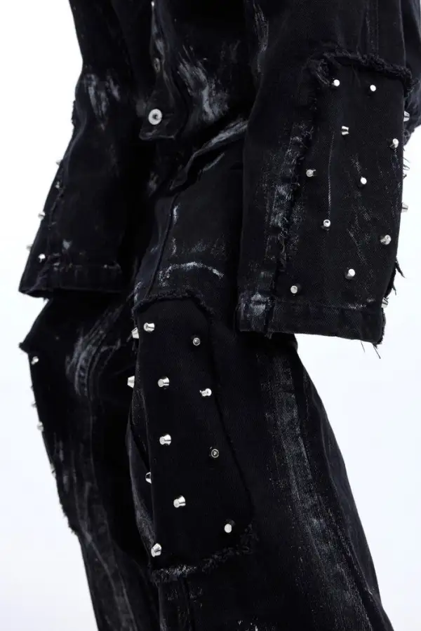 Distressed Jeans With Metal Rivets
