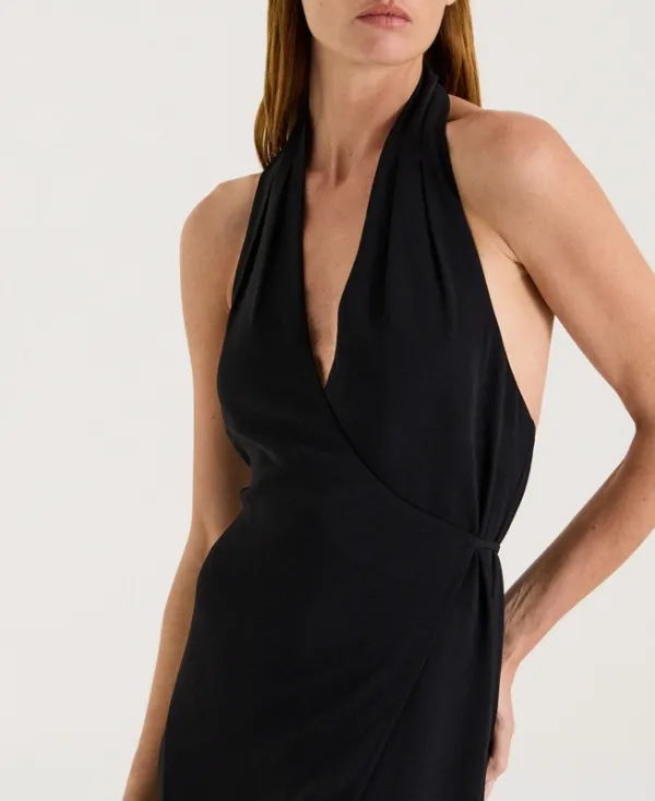 Black Halter Wrap Maxi Dress