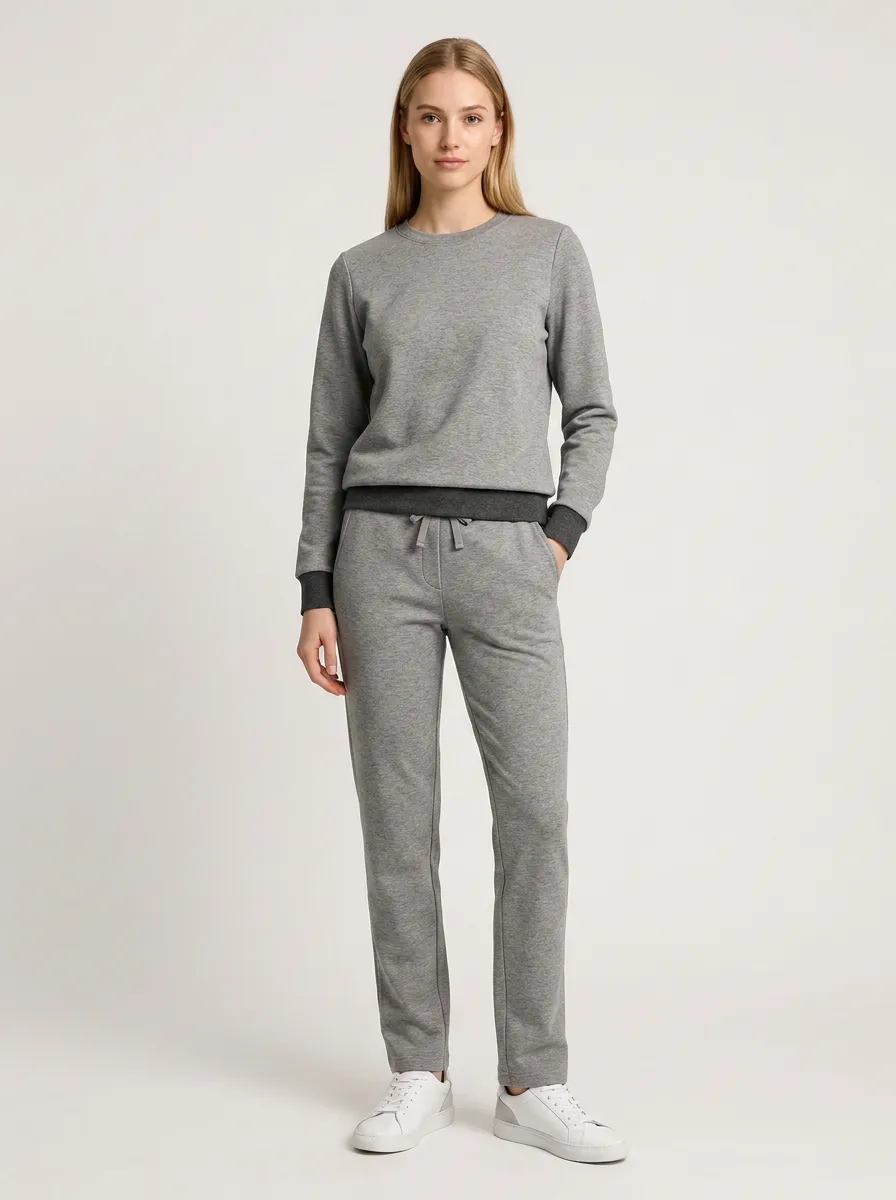 Women's Casual Minimalist Grey Solid Color Printed Lounge Set