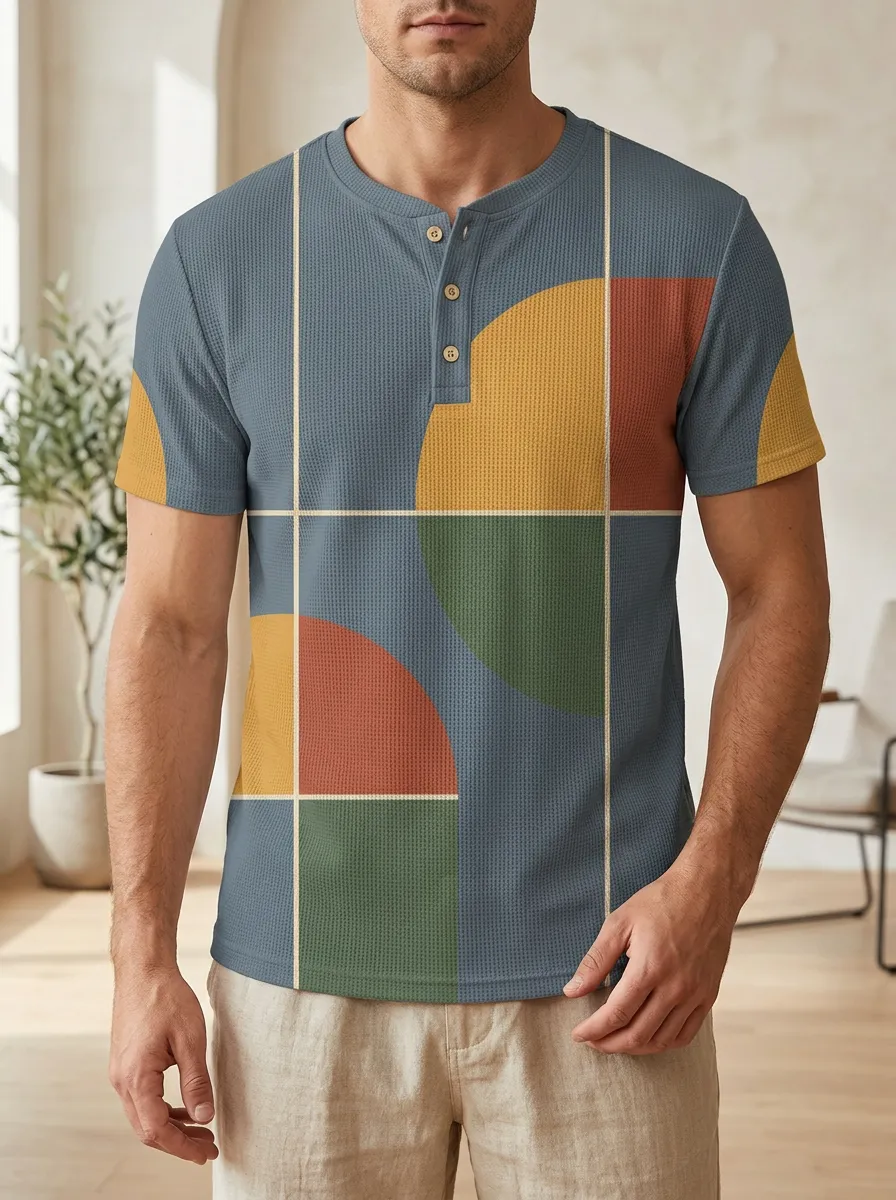 Men's Modern Geometric Abstract Henley T-Shirt