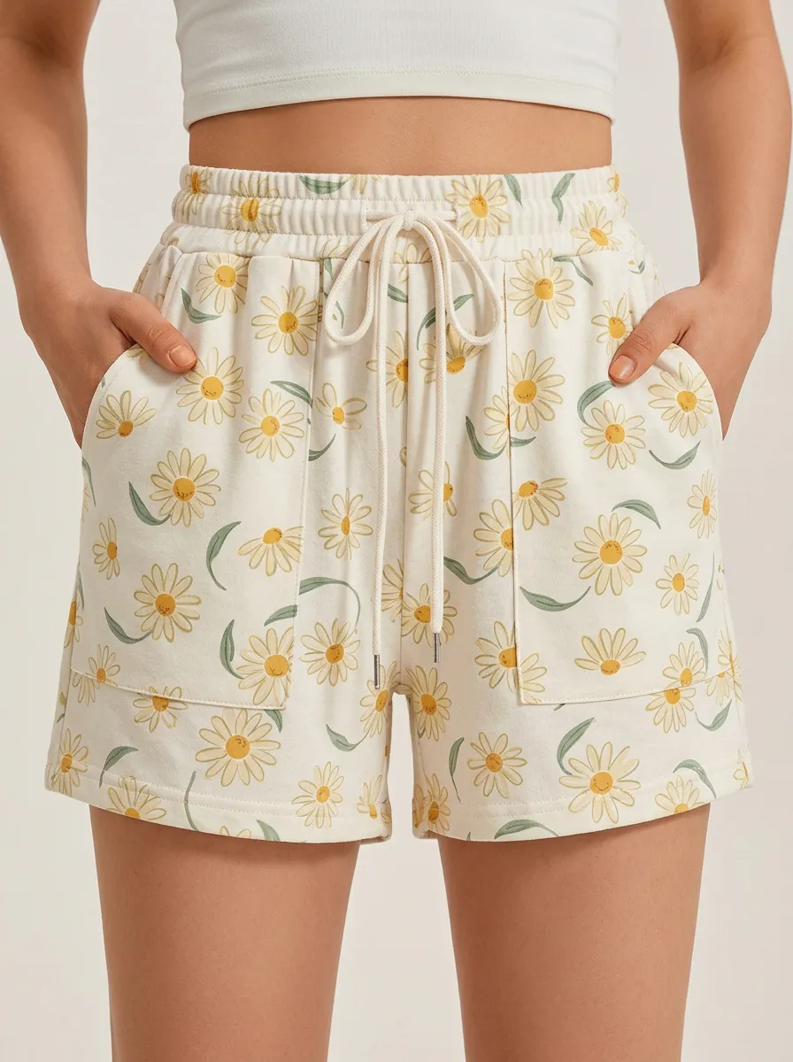 Women's High-Rise Daisy Patch-Pocket Shorts