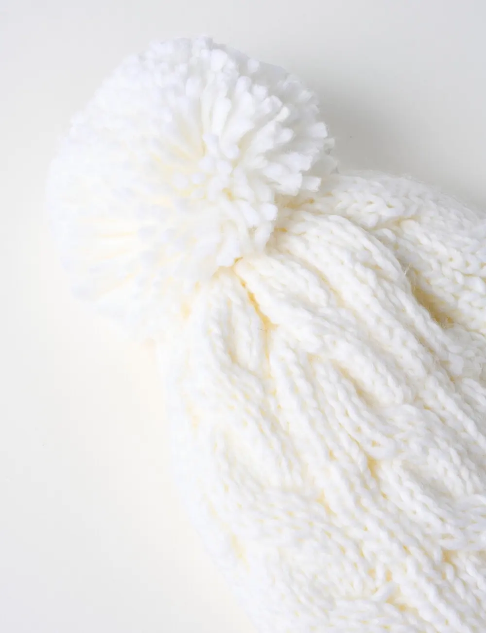 Ivory Cable Knit Pom Pom Hat