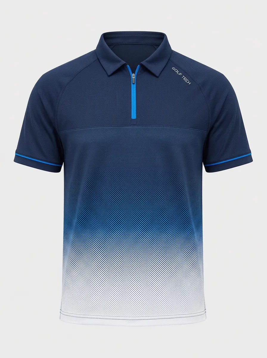 Men's Golf Athlete Blue Gradient Dot Printed Polo Shirt