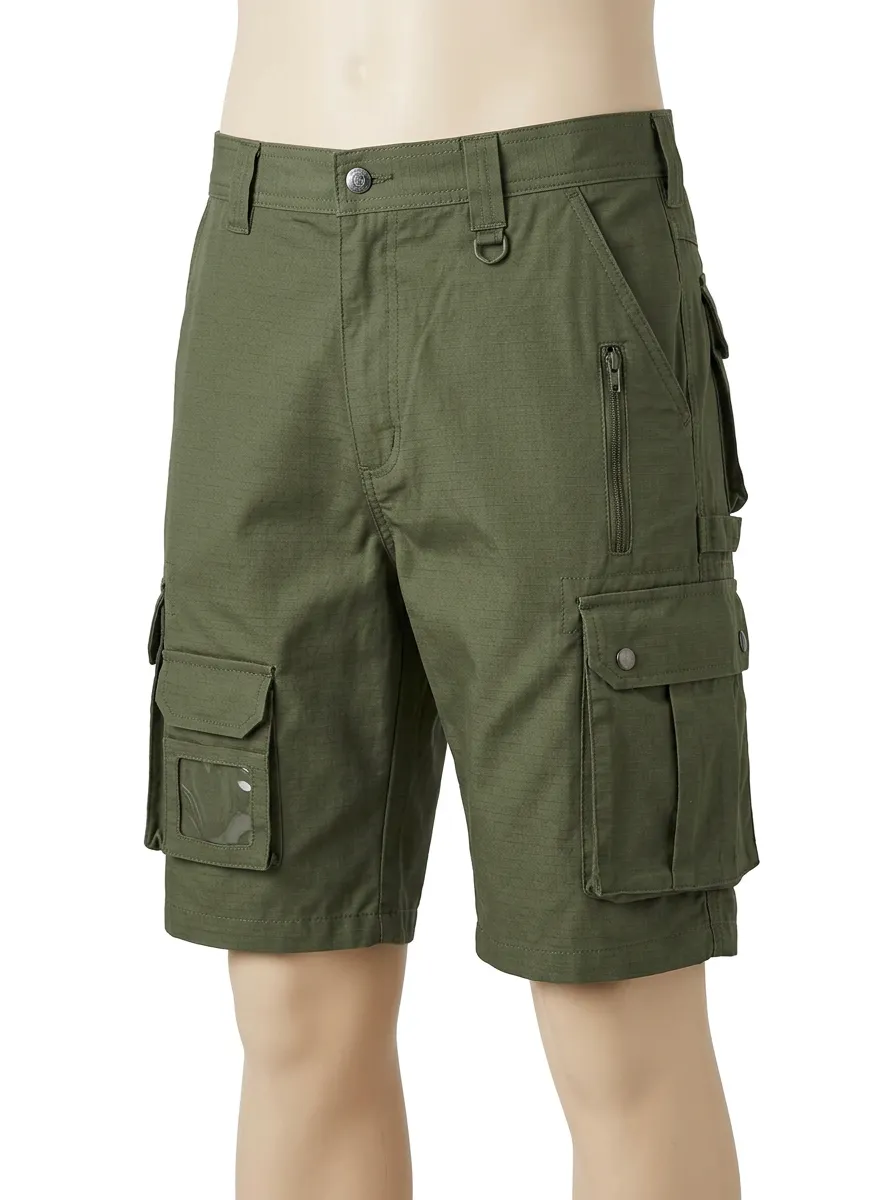 Men's Tactical Outdoor Multi-Pocket Olive Cargo Shorts