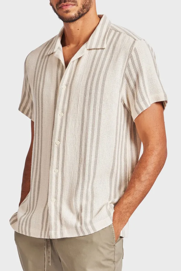 Striped Linen Short Sleeve Shirt-Seasponge