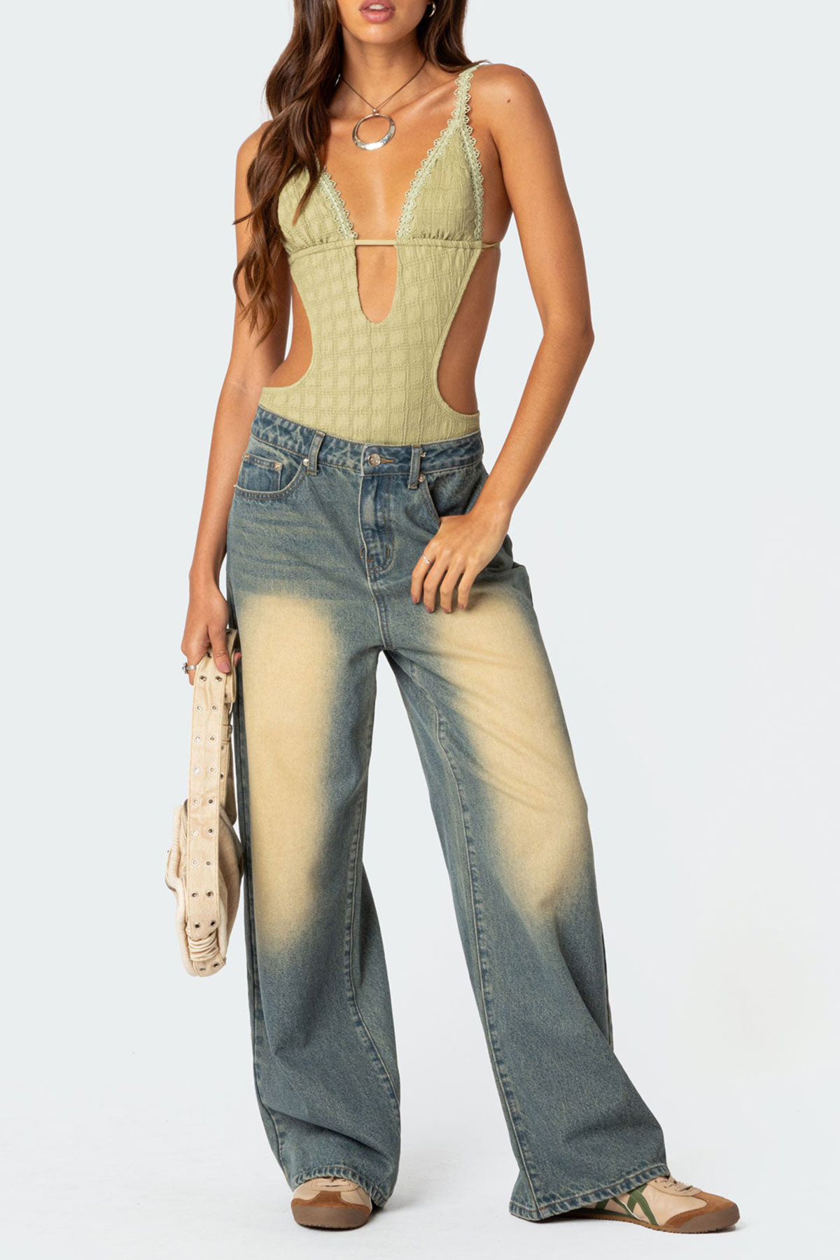 Textured Cut Out Bodysuit