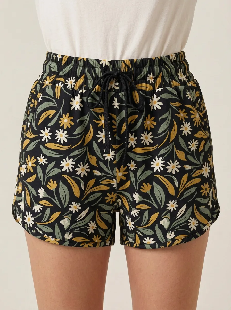 Women's Botanical Floral Curved-Hem Shorts