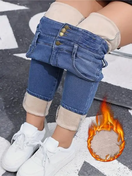 Women's High Elasticity Fleece Lined Thick Denim Jeans&Comfortable Slimming Jeans