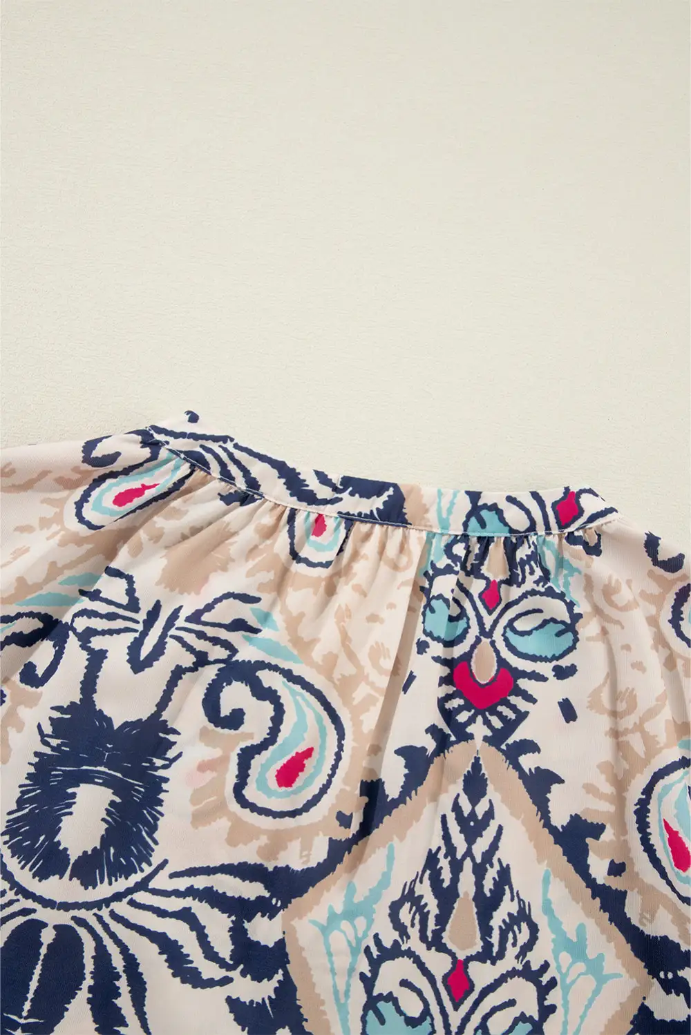 Abstract Notched V Neck Split Half Sleeve Blouse
