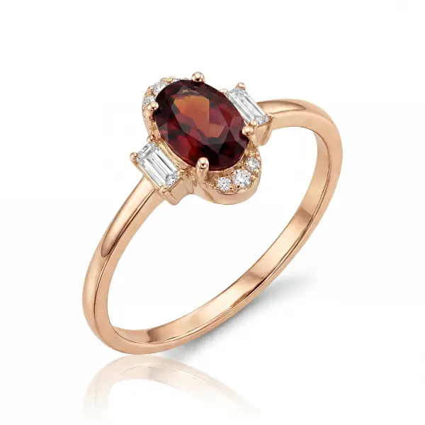 Simulated Ruby Oval Baguette Ring