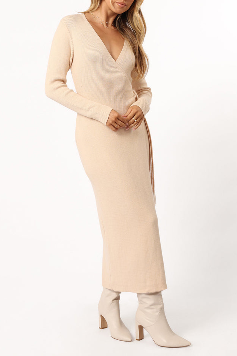 V-NECK BOW WRAP DRESS