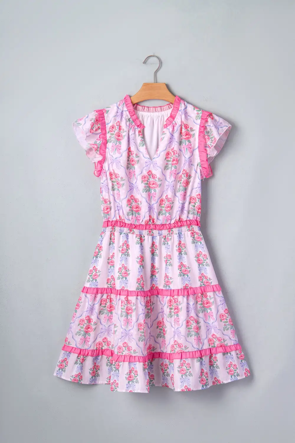 Gathered Detail Floral Ruffle Tiered Dress