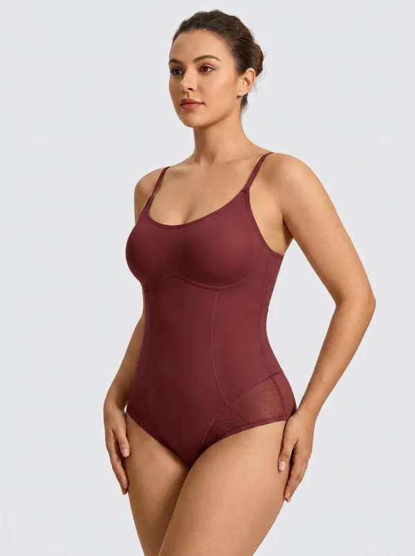 Women's Tummy Control Polka Dot Mesh Printed Bodysuit Shapewear