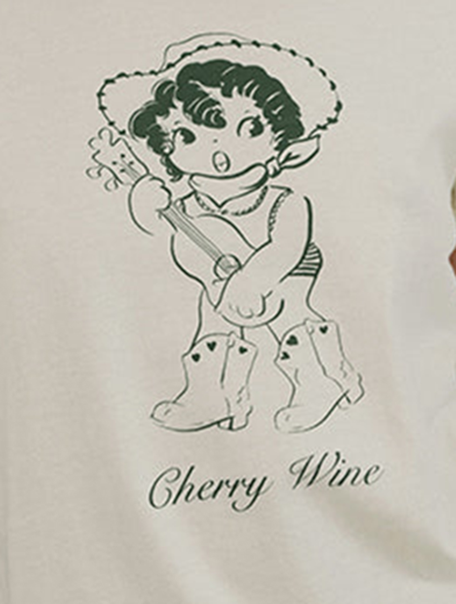 Buttermilk With Cherry Wine Print Tee