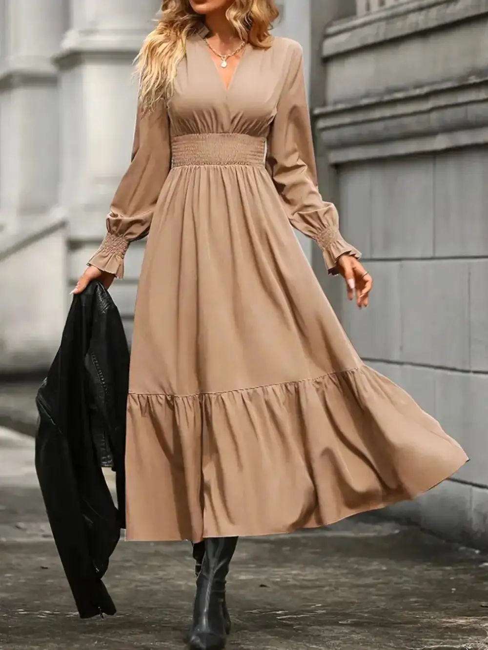 Tiered Long Sleeve Dress Casual