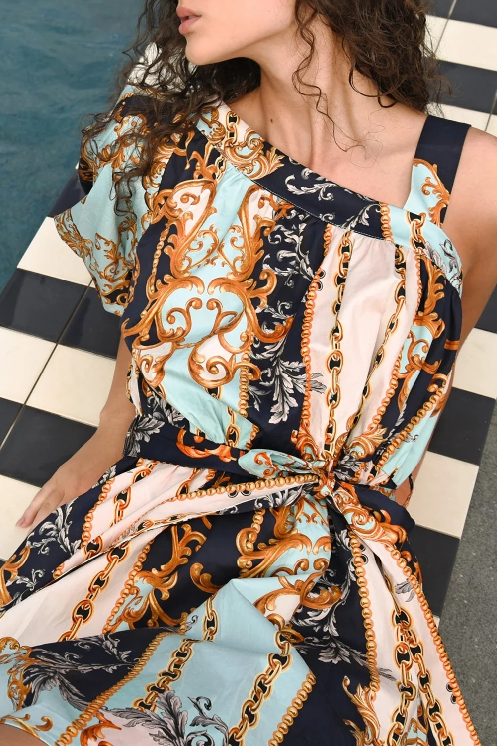 Colorful Print Puff - Sleeve Mini Dress