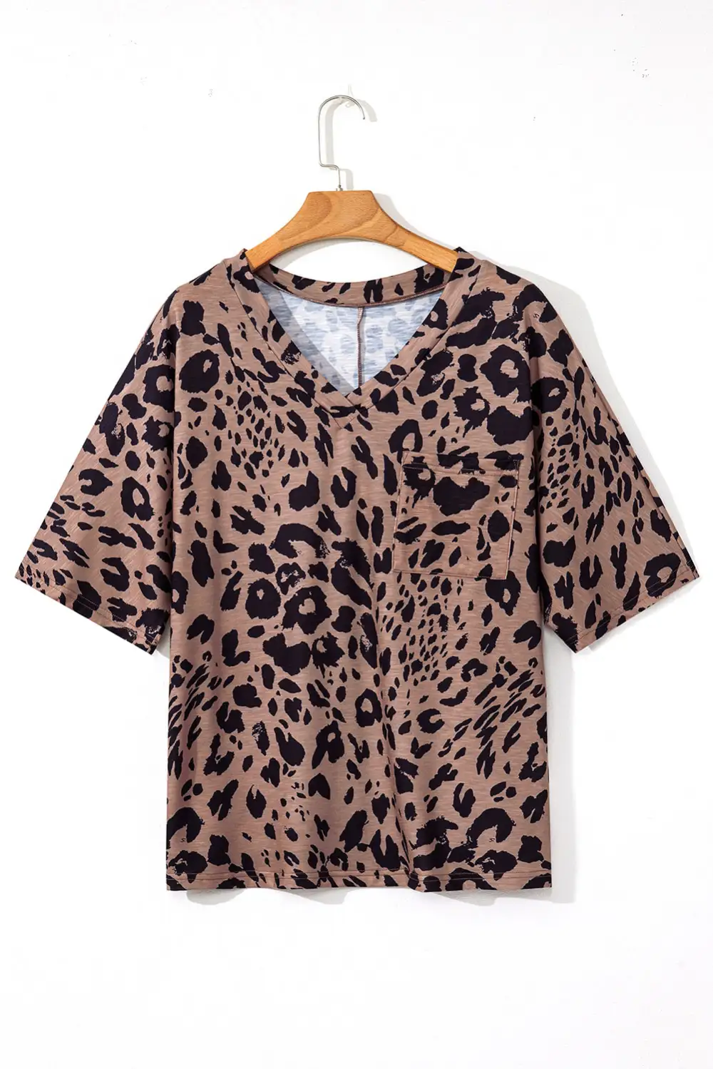 Brown Leopard Print V Neck