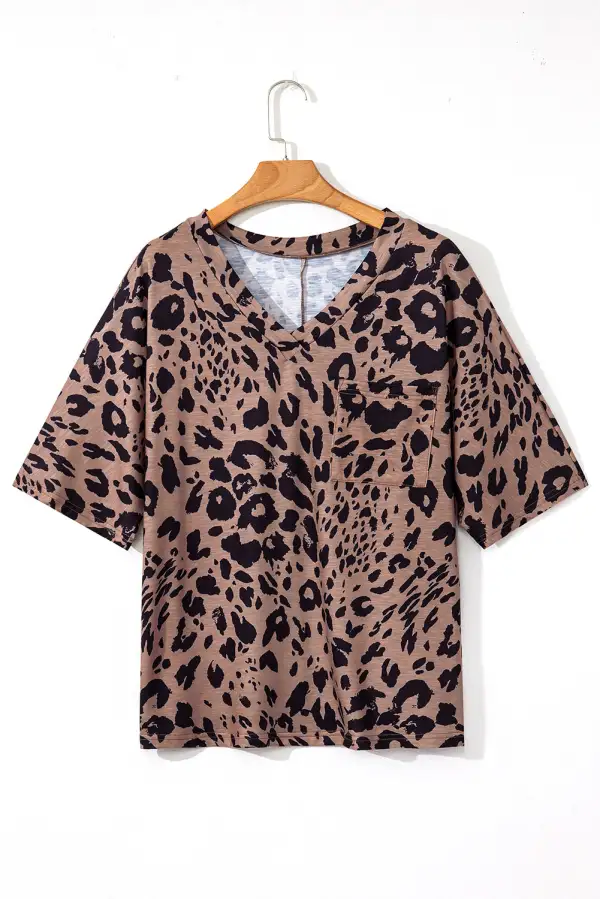 Brown Leopard Print V Neck