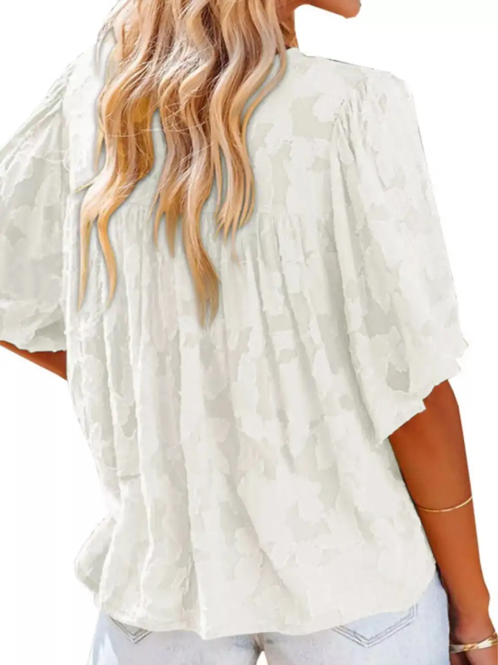 Textured V Neck Button Down Shirt Plus